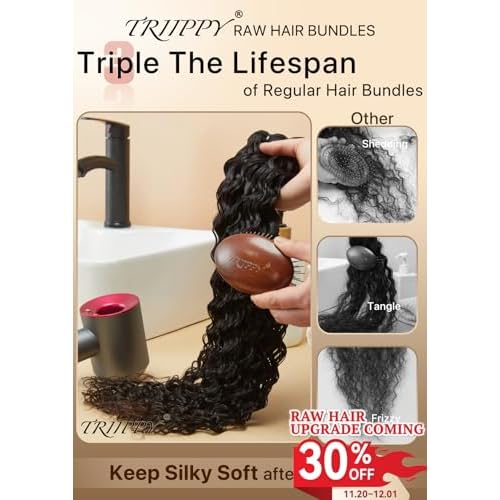 TRIIPPY Deep Wave Bundles Human Hair,Curly Single Bundle by 100% Raw Cambodian Human Hair,Triple The Lifespan Over Regular Virgin Hair Bundle,No.1 Raw Hair Brand On Amazon(14 Inch,Natural Color)