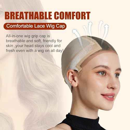 Lace Wig Cap for Women,Adjustable Wig Grip Cap with Grip Band for Keeping Wigs In Place,Non Slip Caps Make Your Wigs Be Glueless(Nude)