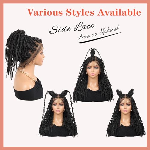 Lexqui 18" 360¡Æ HD Full Lace Braided Wigs for Women Short Knotless Braided wigs Butterfly Box Braid Wig with Baby Hair Premium Synthetic Braided Wig Shoulder Length Braided Lace Front Wigs Black