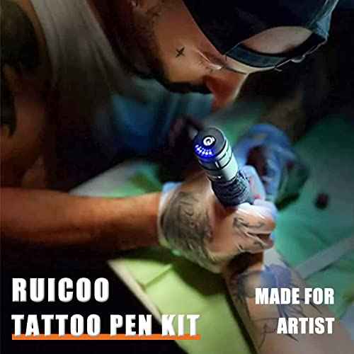 Tattoo Machine Kit - Ruicoo Complete Rotary Pen with Tattoo Cartridges Needles Tattoo Transfer Paper for Beginners and Artists