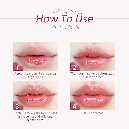 Flortte Jelly Lipstick, Florette Chinese Makeup, Nice to Meet Chu First Kiss Heart Shaped Lipstick Lip Pen, Watery Mirror Clear Nourishing Lip Jelly Makeup, Non-Sticky Plumping Lips (07#)