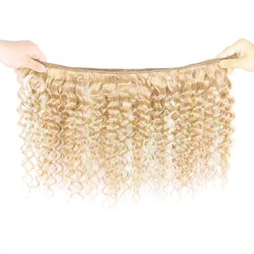 26 28 30 inch Honey Blonde Bundles P27/613 Human Hair Bundles Blonde Deep Wave Bundle Double Weft 613 and 27 Bundle