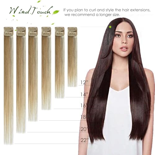 WindTouch Clip in Hair Extensions Real Human Hair #4 Medium Brown Hair Extensions Clip Ins 16inch 120g 7Pcs Human Hair Clip in Extensions Soft Straight Hair Extensions