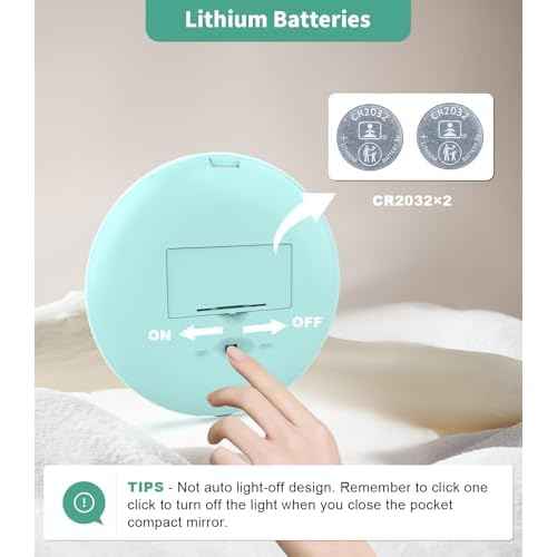 WOBSION LED Lighted Travel Makeup Mirror, 1x/10x Magnification, Compact, Portable for Handbag, Purse, Pocket, 3.5 inch Illuminated, Folding, Handheld, 2-Sided, Round, Cyan