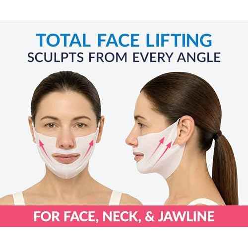 Stylia MaxiLift V-Line Lifting Collagen Face Mask - Advanced Double Chin Reducer - Jawline Shaper - Neck Firming and Tightening Mask with Hyaluronic Acid & Aloe Vera - Chin Strap for Sleeping (10PC)