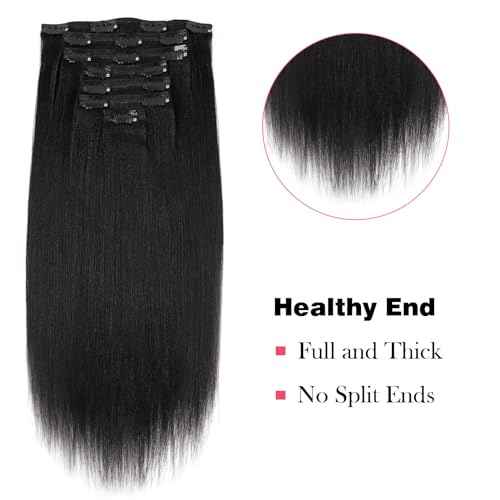 Sassina Italian Light Yaki Straight Clip in Human Hair Extensions Real Remy Double Wefts Clip in Hair Extensions for Black Women 120 Grams 7 Pieces With 17 Clips YS 12 Inch