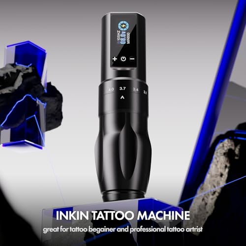 INKin Tattoo Kit for Beginners Complete Set, Wireless Tattoo Machine with 2.0mm-4.0mm Adjustable Stroke Length and 1600mAh Power Supply, 20Pcs Revo Tattoo Needles Assorted and 9Pcs Tattoo Inks