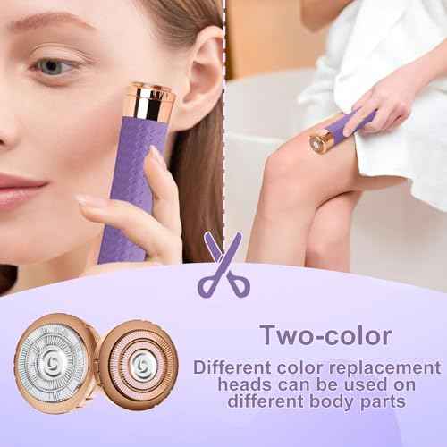 Facial Hair Remover for Women, Painless Rechargeable Hair Removal Device, Comes with 2 Replacement Heads, Portable Electric Shaver/Razors for Face, Chin, Upper Lip, arms and Peach Fuzz (Pink)