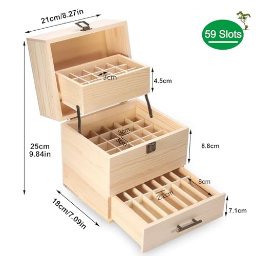 Essential Oil Storage Box Wooden Essential Oils Display Organizer Stand Holder for 15 ml Bottles Nail Polish Collection. (59 slots)