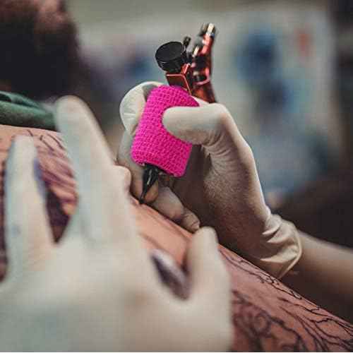 VideoPUP Tattoo Grip Cover Wrap,10PCS Disposable Cohesive Tattoo Grip Cover Elastic Bandage Handle Grip Tube for Tattoo Machine Tattoo Grip Accessories(Phosphor Pink)