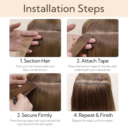 HOTBANANA Tape in Hair Extensions, Ombre Ash Blonde to Golden Blonde and Platinum Blonde 50g Tape in Hair Extensions Real Human Hair Stright Remy Hair Tape in Hair Extensions 24 inch 20pcs