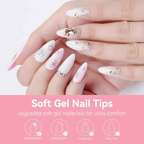 Makartt Almond Nail Tips: 500pcs Medium Pre-buffed Full Cover Clear Press on Nails 10 Sizes Soak Off Soft Gel Nail Tips Extension Professional Acrylic Fake Nails No Crease False Nail Salon DIY Art