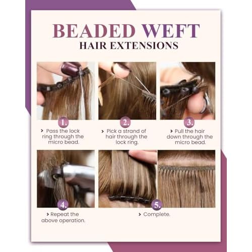 LaaVoo Beaded Weft Hair Extensions Human Hair Ombre Beaded Human Hair Extensions Ash Brown to Blonde Mix with Platinum Blonde 20incsh 50g