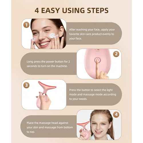 7 Color Face and Neck Massager Light Therapy, Red Light Based Facial Massager for Skin Care, Firming, Smoothing (Rose Golden)