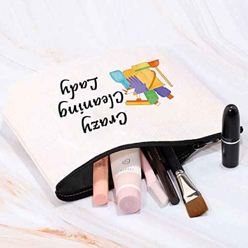MBMSO Cleaning Lady Gifts Crazy Cleaning Lady Makeup Bag Housekeeper Appreciation Gifts for Cleaning Lovers Housekeeping Gift