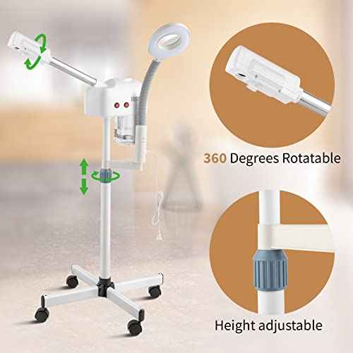 Winado 2 in 1 Facial Steamer with 5X Magnification Light, Deep Cleaning for Personal Skin Care, Beautician Steamer Professional Humidifier Facial Spa Mist Steam for Home & Beauty Salon, White
