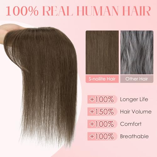 S-noilite Hair Toppers for Women with Bangs Real Human Hair 360¡Æ 3D Cover Clip in Bangs 2X6 Coverage Clip in Hairpiece for Women with Thinning Hairline 10Inch (Dark Brown)
