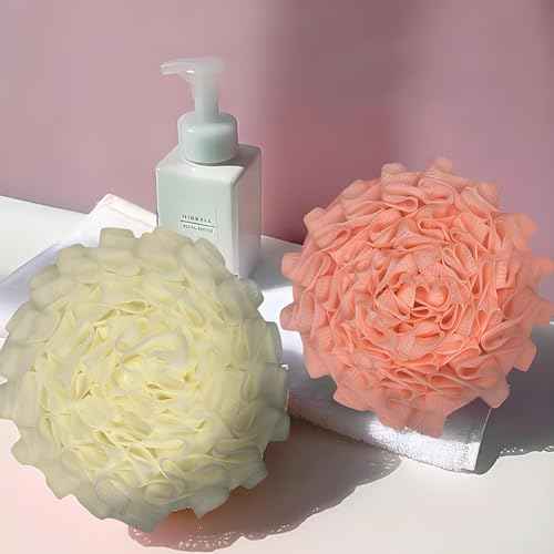 4pcs loofah washcloth Combo 2 in 1 bar soap loofah Pouch Holder Mesh Shower Ball for Exfoliating Body Wash Smooth Skin Free Loofah Dish Towel (Bohemian Color)