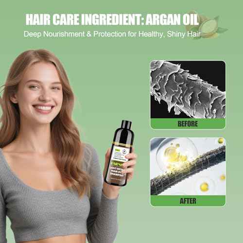 FARNDU Light Brown Hair Dye Shampoo 3 in 1 with Argan Oil ? 10-15 Min Gray Coverage, Natural Instant Hair Color Shampoo for Women and Men, Long-Lasting Up to 6 Months