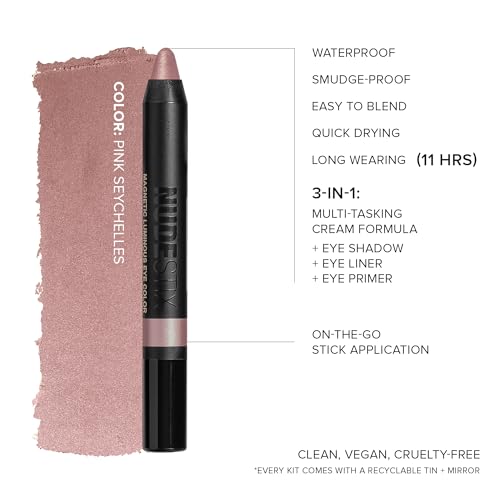 Nudestix Nude Beach 6-Piece Eye Palette ? Cream Eyeshadow Pencil Set in Matte & Luminous Finishes | Long-Wear, Vegan Eye Crayons in Nude, Bronze & Rose Gold Tones | Limited Edition Collector Tin