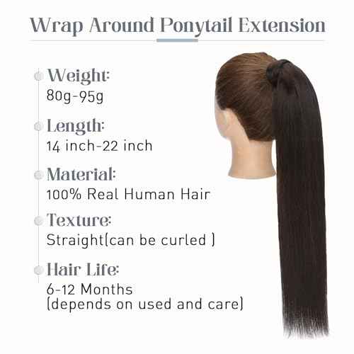 Rich Choices Ponytail Extension 100% Real Human Hair Wrap Around Remy Ponytail Extension for Women One Piece Clip In Long Pony tail Extensions Straight 18 Inch #2 Dark Brown