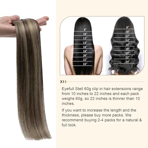 Hair Extensions Clip in Remy Human Hair for Woman Chocolate Brown To Caramel Blonde Invisible Double Weft Straight Clip ins Hair Brazilian 20 Inch 60G 5 PCS Clip on Real Human Hair Extensions