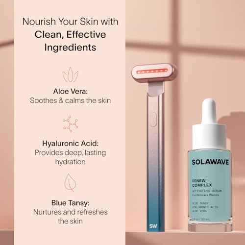 Solawave 4-in-1 Radiant Renewal Red Light Therapy Wand & Renew Complex Activation Serum | Beauty Device for Face & Neck | Serum Boosts Anti-Aging Effects, Reduces Wrinkles, Dark Circles & Puffiness