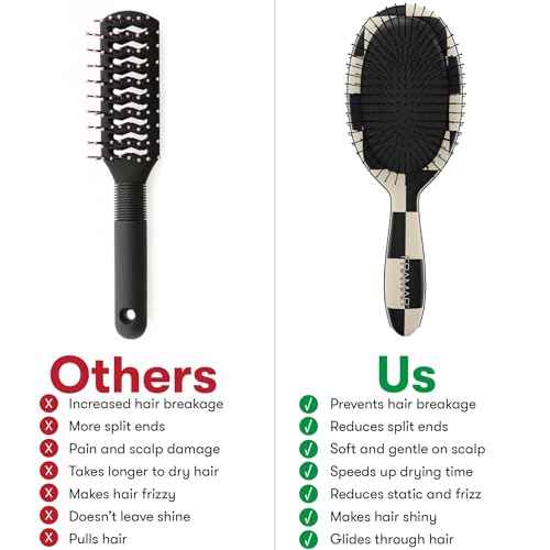 FRAMAR Checkered Print Hair Brush Detangler ? Wet Hair Brushes For Women, Womens Hair Brush, Black and White Checkered Hair Accessories, Hairbrush For Women, Cepillos Para Cabello ? Detangle Brush