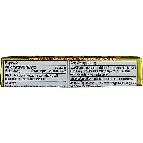 Halls Mentho-Lyptus Menthol Cough Suppressant/Oral Anesthetic Drops, Honey-Lemon, 9-Count Packages (Pack of 20)