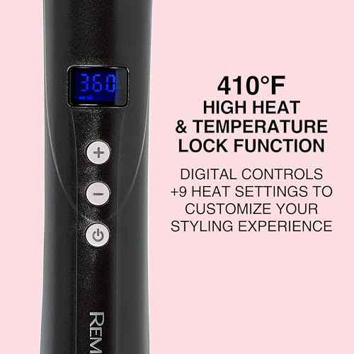 Remington CI9538 Pro 1"-1.5" Pearl Ceramic Conical Curling Wand, Digital Controls + 10 Heat Settings, Black/Pink