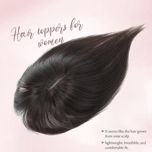SARO-UP Hair Toppers for Women Real Human Hair Toppers for Women with Thinning Hair Pieces with Bangs Top Handmade Swiss Base HairPieces 10Inch (Dark Brown)