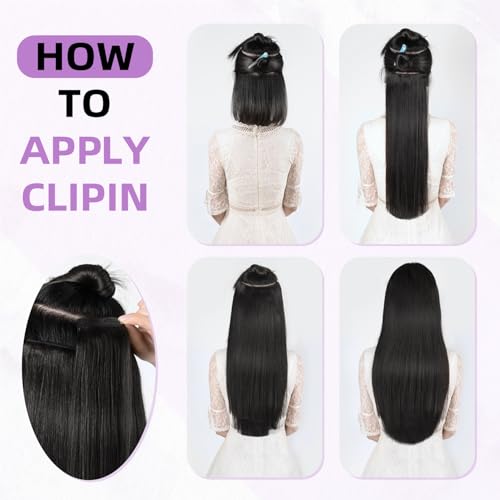 Clip in Hair Extensions Real Human Hair,100% Seamless Remy Human Hair Straight,Clip Extensions for Women, 8pcs Per Set with Double Weft,1B Natural Black,22inch 110g/4oz