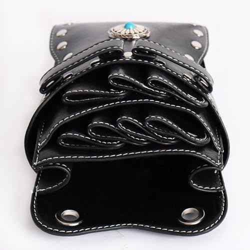 Hairdresser Waist Bag Shear Holder, 7-Slot Hairstylist PU Leather Barber Scissors Holster Pouch Tool Bag, Detachable Hair Cutting Organizer for Combs, Clippers, Spray Bottles (Pink)