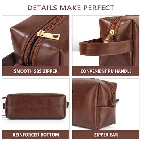 Mens Toiletry Travel Bag Initial M, Personalized Leather Toiletry Bag for Men, Anniversary Christmas Valentines Fathers Day Birthday Gifts for Husband Dad Grandpa Brother