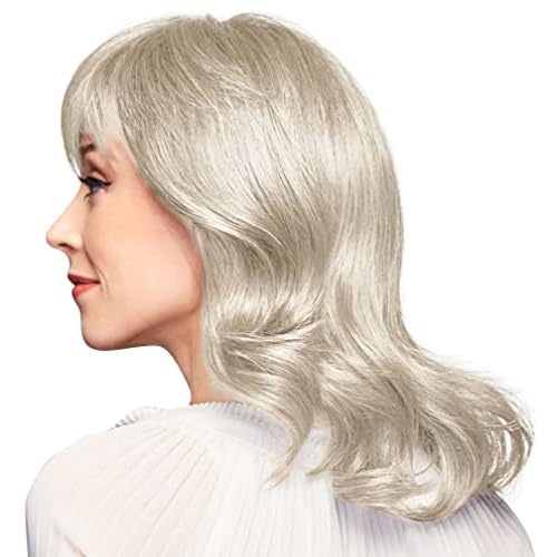 GABOR Ambitious Essential Collection Wig Cap, Mid-Length With Soft Bangs and Beachy Wave by Hairuwear, Light Grey