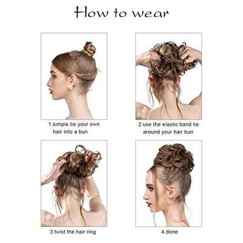 SARLA 2PCS Messy Hair Bun Hair Pieces Wavy Curly Synthetic Updo Fake Scrunchies Ponytail Extension for Women Dark Chocolate