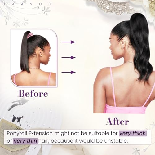 LaaVoo Ponytail Extension Human Hair Black Ponytail Extensions for Black Women Wrap Around 20 Inch 80g