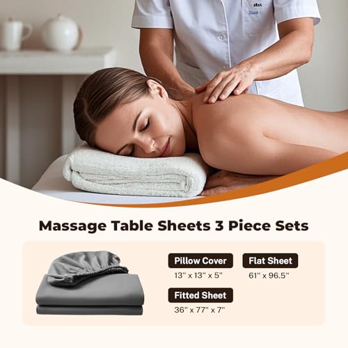 4 Sets Premium Microfiber Massage Table Sheets Set, 3 Piece Set Soft Massage Table Cover, Ultra-Light Massage Sheets Sets Include Flat Sheet, Fitted Sheet, and Fitted Face Rest Cover, Grey