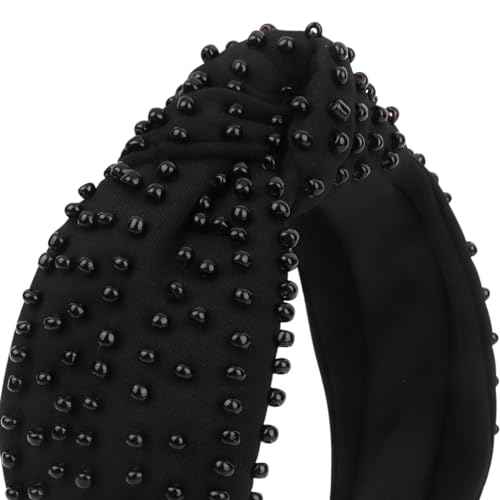 YISSION 1PC Pearl Knotted Headband for Women Non Slip Beaded Headband Wide Pearl Headbands for women Jeweled Embellished Hairband Black Head Band Hair Accessories for Women Girls