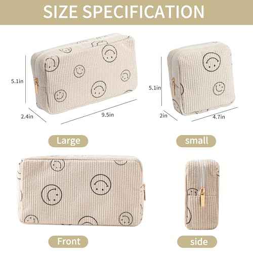 Makeup Bag Purse Cosmetics Bags Corduroy Cute Cosmetic Pouch Handbags Purses Makeup Organizer Storage for Women (2 Pack Black)