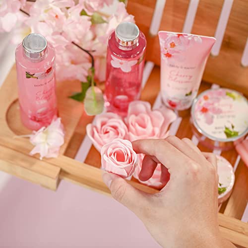 Body & Earth Gift Baskets for Women Bath and Body Set for Her, Cherry Blossom & Jasmine Spa Gifts for Women Christmas Gifts, Regalos Para Mujer