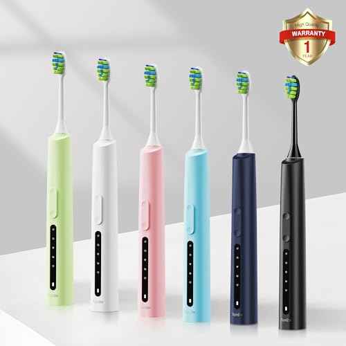7AM2M Sonic Electric Toothbrush for Adults and Kids, 40000VPM Power Toothbrushes, Fast Rechargeable with 4 Brush Heads, 5 Modes, 2 Minutes Built in Smart Timer, One Charge for 60 Days (Green)
