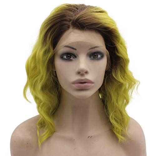 MX angel Shoulder Length Ombre Yellow Heat Friendly Synthetic Lace Front Wavy Wig
