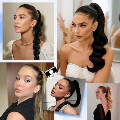 14 Inch Human Hair Ponytail 80g Long Wrap Around Ponytail Natural Black Real Hair Ponytail Extension for Women(14inch,Natural Black)