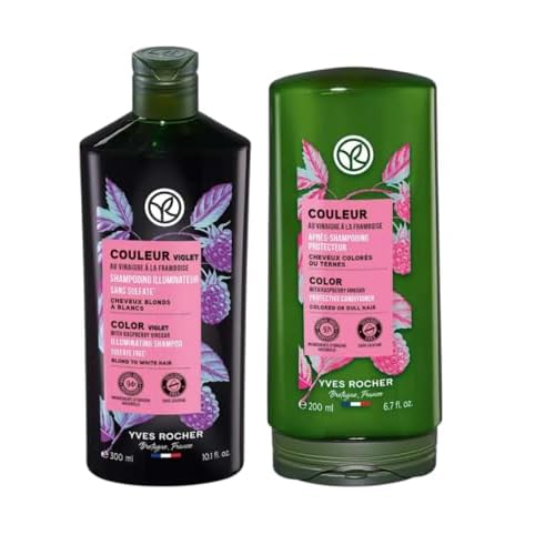 Yves Rocher Color Protection and Shine Dyed Hair Conditioner and Violet Tone Shampoo Set of 2-300 ml./10.1 fl.oz. and 200 ml./6.7 fl.oz.