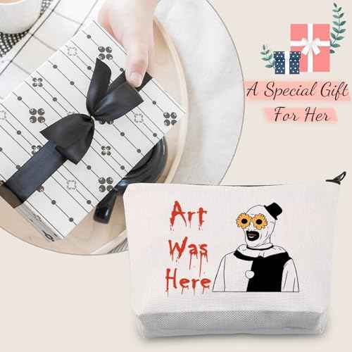 JXGZSO Horror Movie Lover Gift Clown Movie Cosmetic Bag With Zipper Art Was Here Halloween Themed Gift Clown Pouch Bag