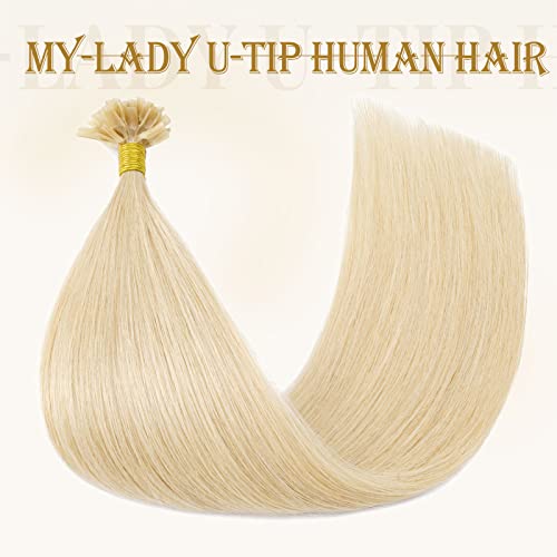 MY-LADY U Tip Hair Extensions Human Hair Platinum Blonde 24 Inch 50G 50Strands K Tip Keratin Bond Hair Extensions Fusion Utip Ktip Pre Bonded Hair Extensions Straight Real Remy Hair