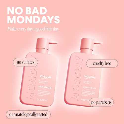 MONDAY HAIRCARE Volume Shampoo + Conditioner Set (2 Count) 12 oz. For Thin, Fine, and Oily Hair Made with Coconut Oil, Ginger Extract, and Vitamin E 100% Recyclable Bottle