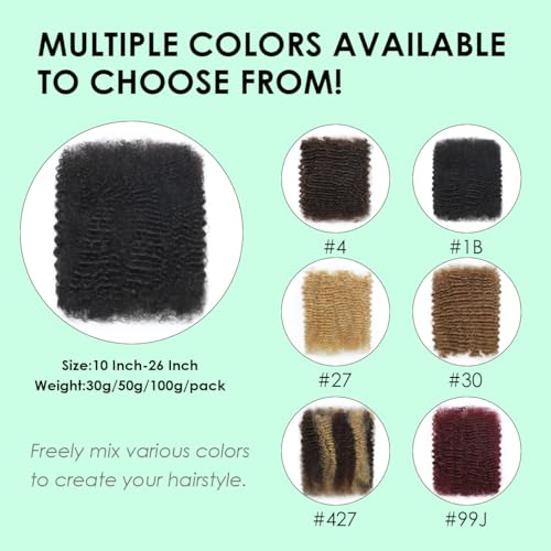 Afro Kinkys Bulk Human Hair 20 Inch for Dreadlocks Extensions Repair Locs Twist Braiding 100% Ombre Highlight Human Hair for Locs 50g/pack