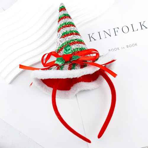 BELSITA Christmas Headbands Santa Hat Hair Bands Glitters Christmas Hair Hoops White Snowflake Ribbon Headdress for Adult Costume Clothes Makeup Decorations Party Gift